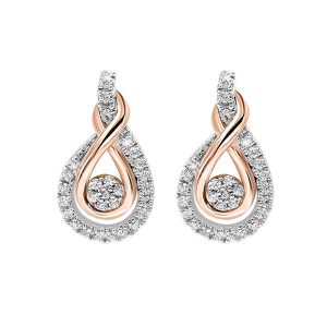 GOLD SILVER WHITE ROSE DIAMOND 1/5CTW EARRING