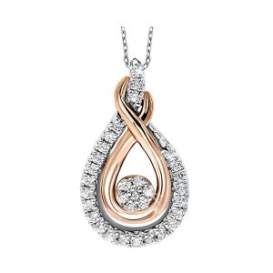 GOLD SILVER WHITE ROSE DIAMOND 1/6CTW PENDANT