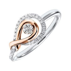 GOLD SILVER WHITE ROSE DIAMOND 1/6CTW RING